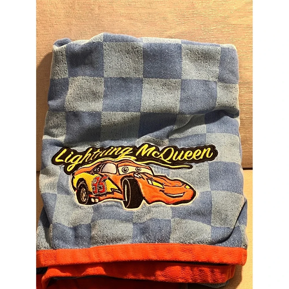 Disney Pixar Cars Lightning McQueen Hooded Towel Blue Checker Cotton Jay Franco